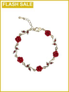 Dainty Rose Flower Bracelet Women Alloy Crystal